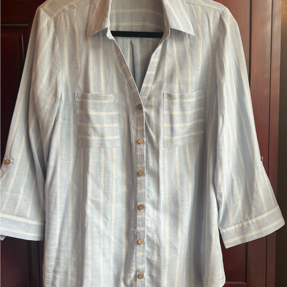 Blue and white striped Fortune & Ivy button up, size large. - Picture 8 of 10